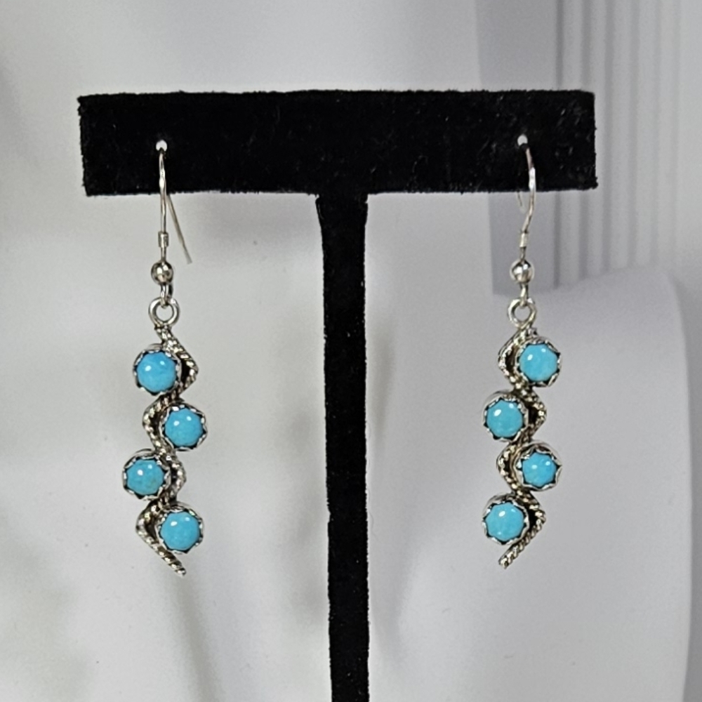 Signed Navajo 925 Sterling Silver & Turquoise Earrings Vintage